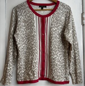 Animal Print Cardigan with Coral Trim